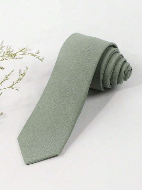 1pc Men's Mint Green Fashionable Necktie Made Of Suit Fabric With Diagonal Thin Striped & Checked Pattern, Business Style