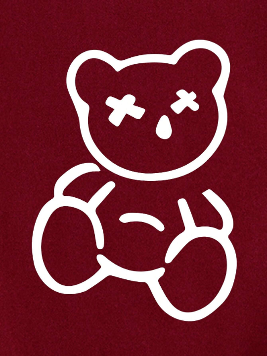 Men's Fleece Lined Hoodie With Bear Print And Drawstring