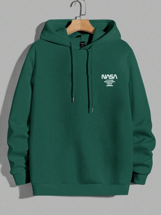 Cottnline Men's Letter Print Drawstring Hoodie