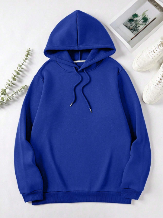 Men's Solid Color Fleece Drawstring Hoodie