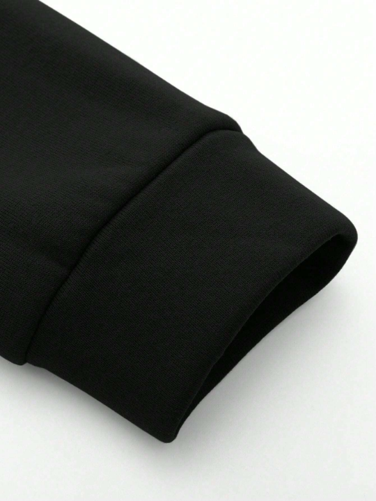 Manfinity Homme Loose Fit Men's Hooded Fleece Sweatshirt With Slogan Print And Drawstring