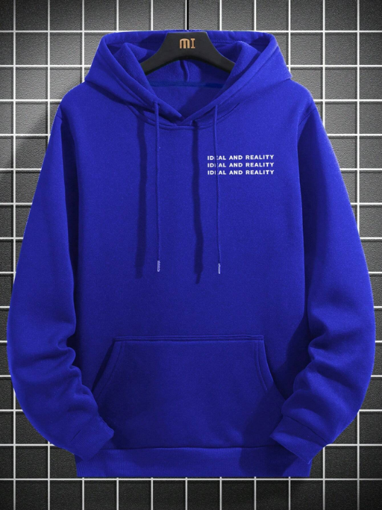 Manfinity Homme Men's Loose Hooded Sweatshirt With Drawstring And Printed Words