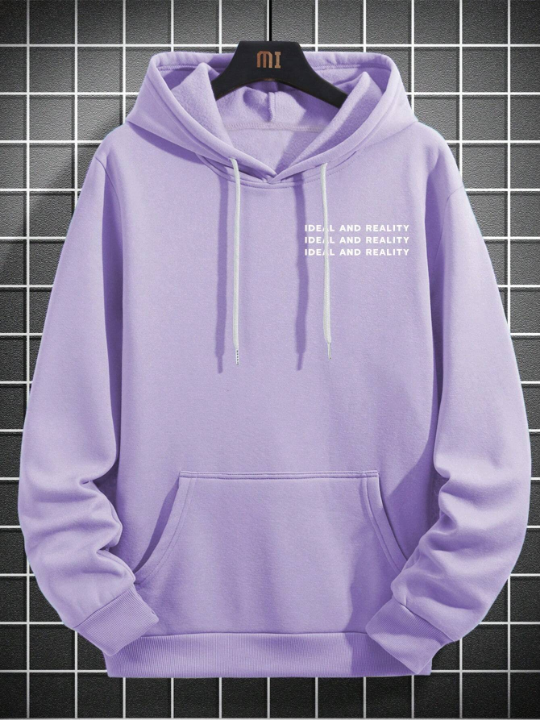 Manfinity Homme Loose Fit Men's Hooded Sweatshirt With Printed Slogan And Warm Lining