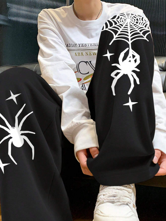 Manfinity Loose Men's Drawstring Waist Spider Printed Joggers