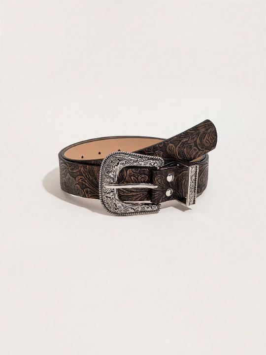 1pc Western-Style Women's Embossed Jean Belt