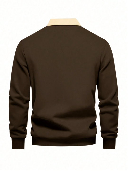 Manfinity Homme Men's Loose Color-Block Polo Collar Long Sleeve Sweatshirt