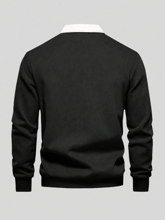 Manfinity Hypemode Loose Men's Color Block Polo Collar Long Sleeve Sweatshirt