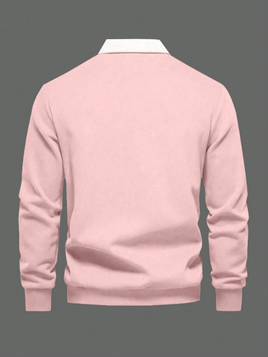 Manfinity Homme Loose Men's Color Blocked Polo Collar Long-Sleeved Sweatshirt