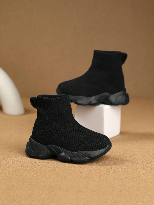 1pair Black Casual Sports Shoes For Baby Boys