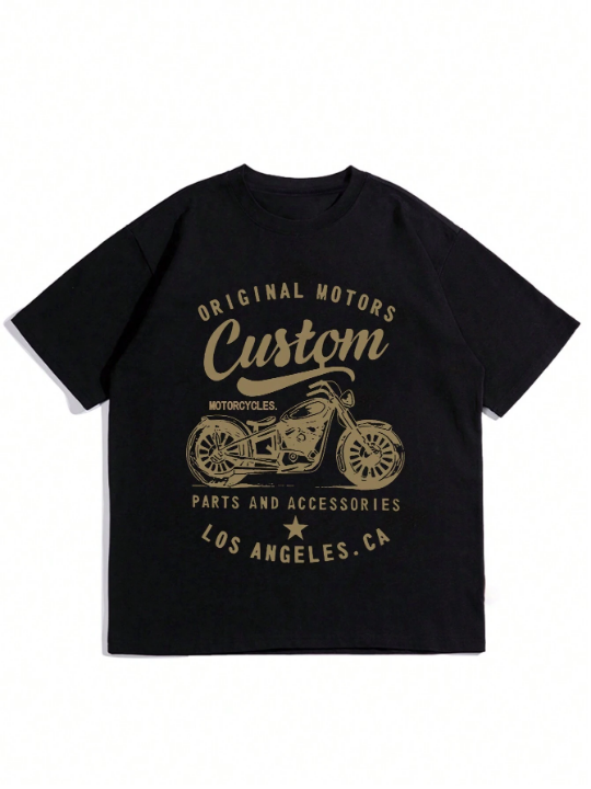 Men Motorcycle & Letter Graphic Tee