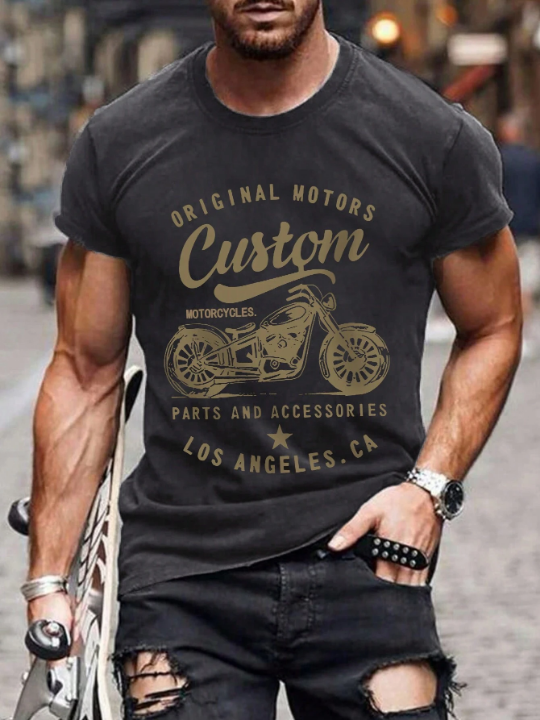 Men Letter & Motorcycle Print Tee