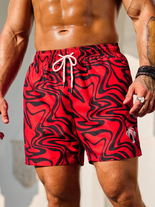 Manfinity Swimmode Men'S Abstract Fluid Print Drawstring Beach Shorts