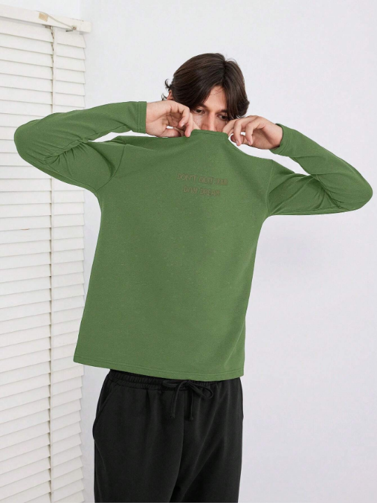 Cottnline Men's Letter Print Long Sleeve Long Pants Homewear Set