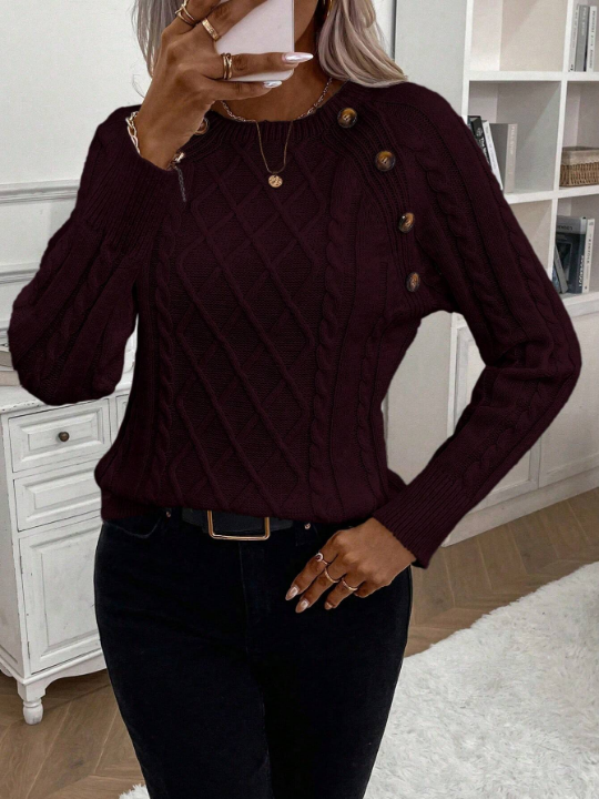 LUNE Women's Cable Knit Raglan Sleeve Sweater