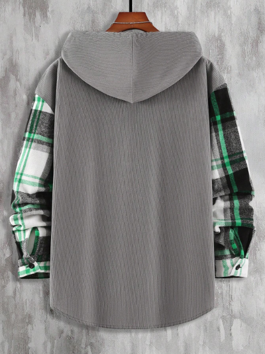 Manfinity Hypemode Loose Men's Hooded Checked Contrast Color Drawstring Overcoat