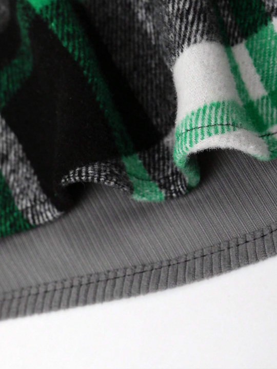 Manfinity Hypemode Loose Men's Hooded Checked Contrast Color Drawstring Overcoat