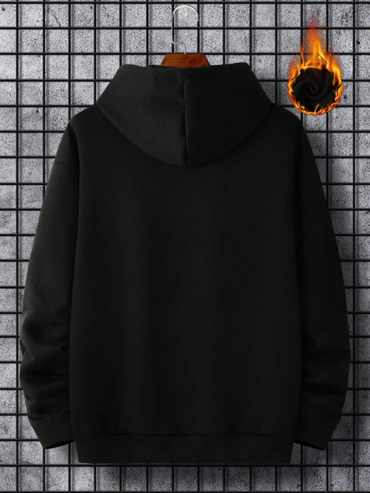 Manfinity Hypemode Men's Thermal Lined Hoodie Sweatshirt With Drawstring & Letter Printing