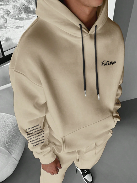 Manfinity Hypemode Men's Letter Printed Kangaroo Pocket Fleece Lined Hoodie