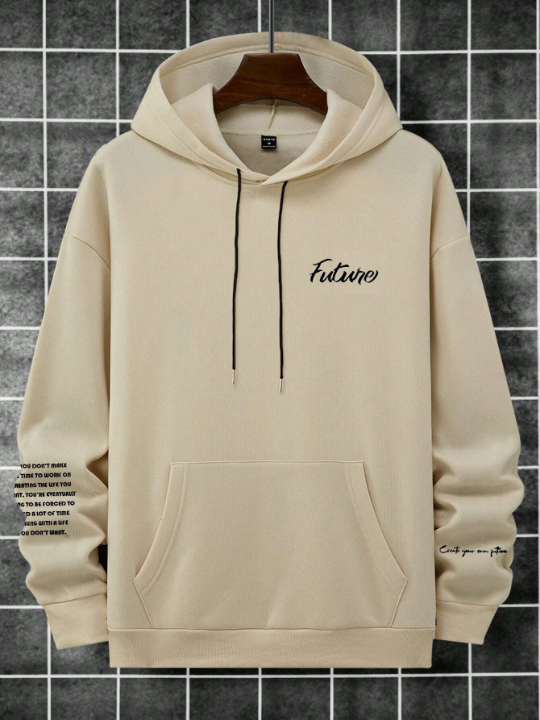 Manfinity Hypemode Men's Letter Printed Kangaroo Pocket Fleece Lined Hoodie