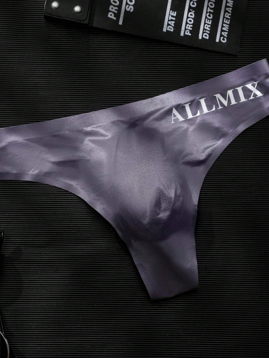 Men's Sexy Sports And Fitness Letter Printed Thin Transparent Ice Silk Low Waisted Seamless Triangle Thong