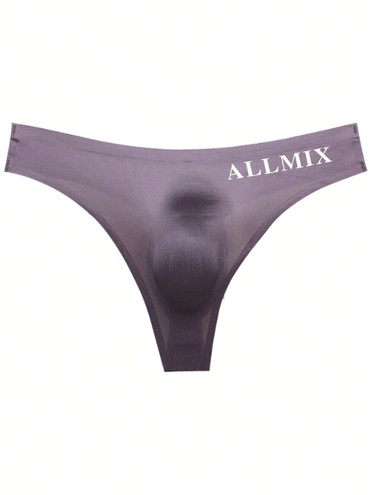 Men's Sexy Sports And Fitness Letter Printed Thin Transparent Ice Silk Low Waisted Seamless Triangle Thong