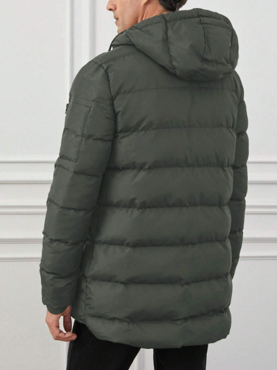 Men's Drawstring Hooded Zippered Padded Coat