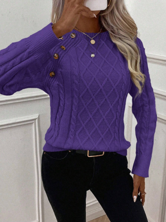 LUNE Women's Knitted Sweater With Button Embellishment And Cable Knit Design