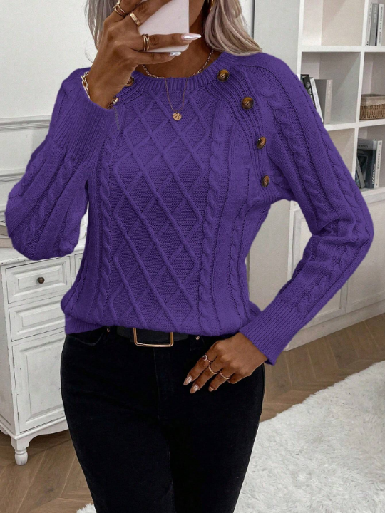 LUNE Women's Knitted Sweater With Button Embellishment And Cable Knit Design