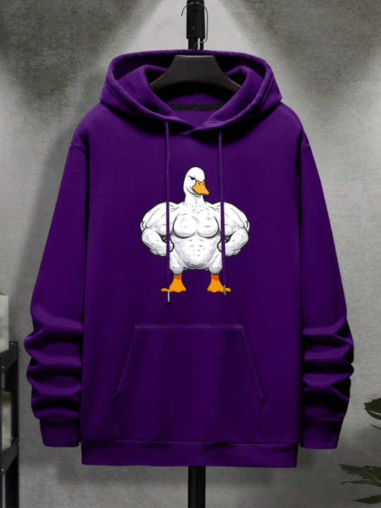 Men'S Cartoon Printed Drawstring Hoodie