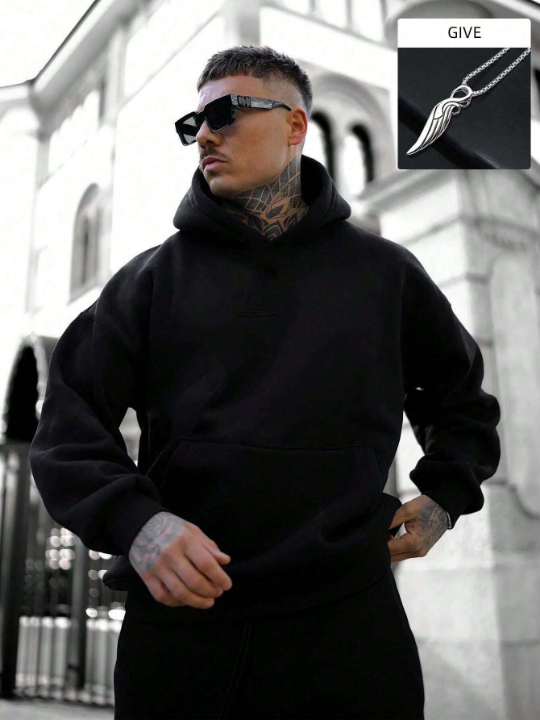 Men's Solid Color Hooded Sweatshirt, Versatile Style