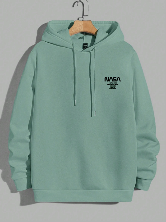 Cottnline Men's English Letter Print Drawstring Hoodie