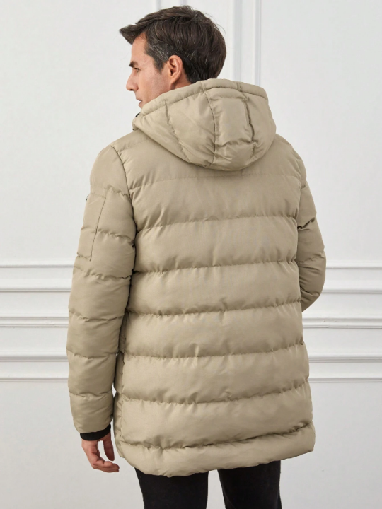 Men Zip Up Drawstring Hooded Puffer Coat
