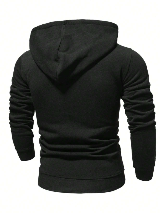 Manfinity Basics Men Kangaroo Pocket Zip Up Drawstring Thermal Hoodie