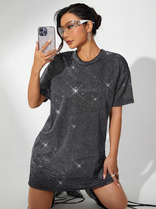 ICON Going Out Short Sleeve Round Neck Black Dress