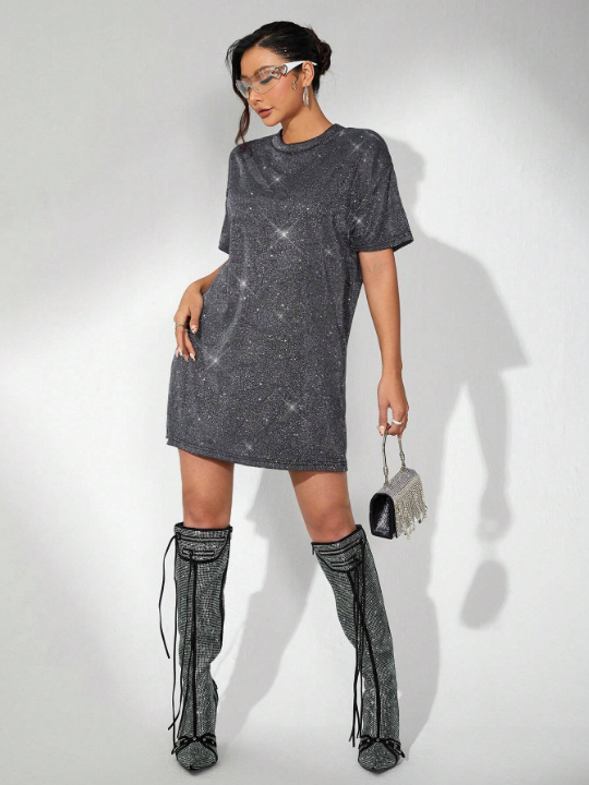 ICON Going Out Short Sleeve Round Neck Black Dress