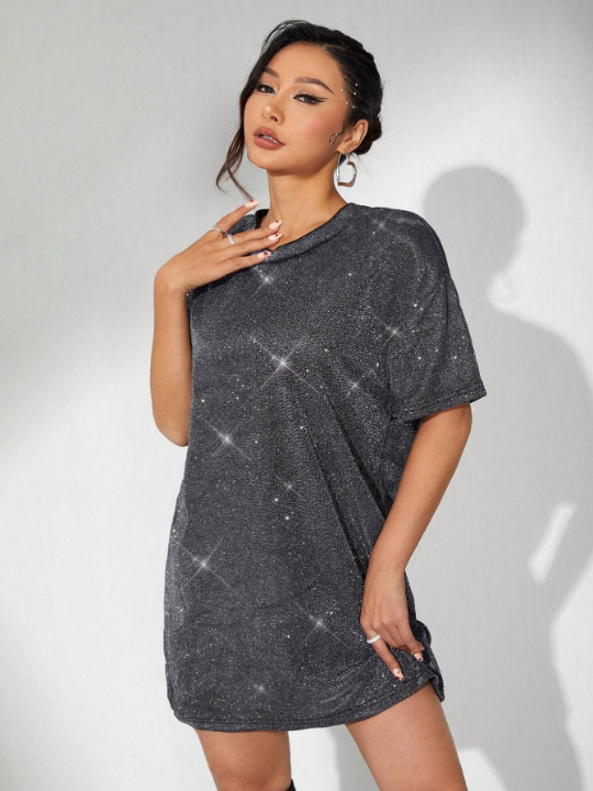 ICON Going Out Short Sleeve Round Neck Black Dress