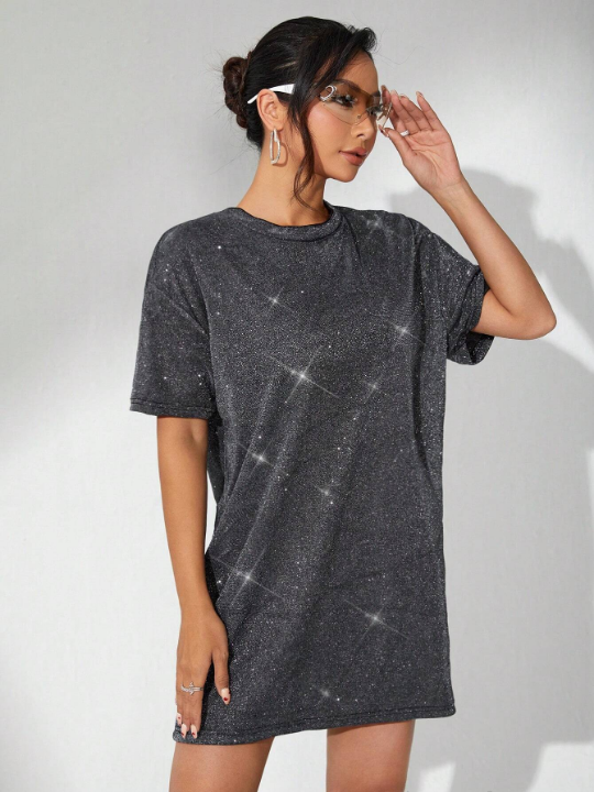 ICON Going Out Short Sleeve Round Neck Black Dress