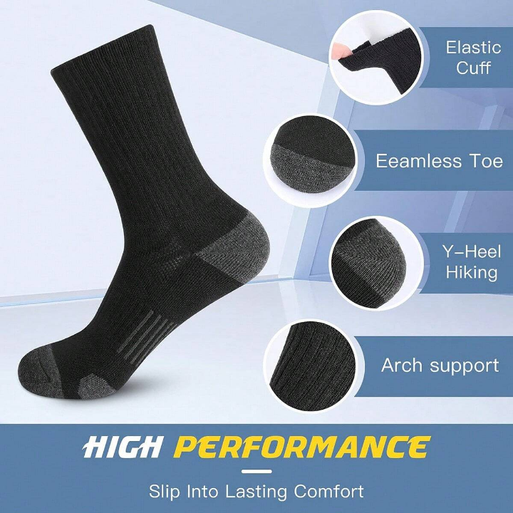 5 Pairs Men's Arch Compression Boot Athletic Sport Socks Running Hiking Breathable Crew Socks