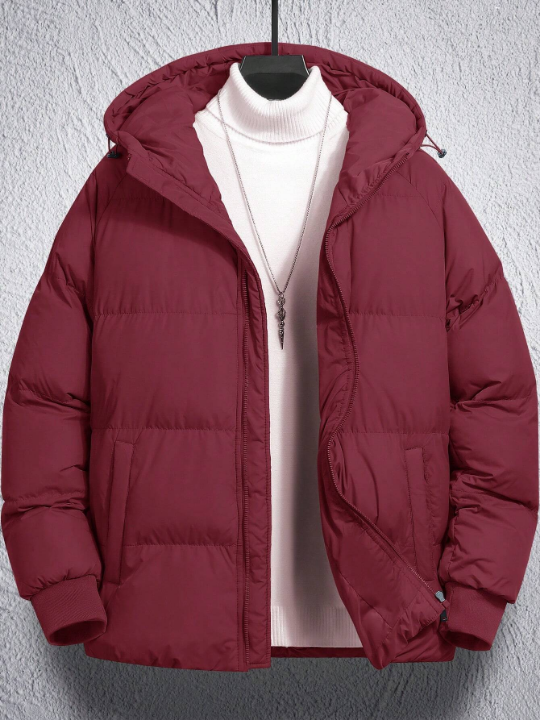 Manfinity Homme Men's Solid Color Hooded Long Sleeve Padded Jacket With Raglan Sleeves