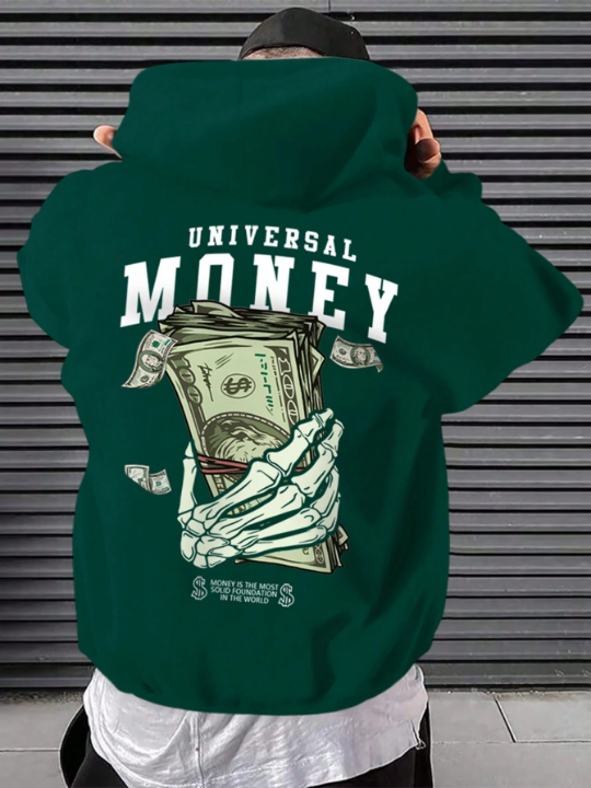 Manfinity Men'S Letter Skeleton Hand Printed Hoodie