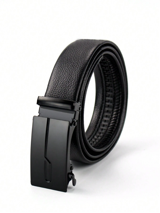 Fashionable Automatic Pu Business Men's Popular Classic Glossy Black Belt