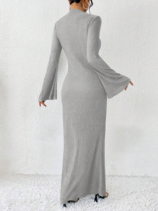 Priv Solid Color Mermaid Hem Trumpet Sleeves Dress