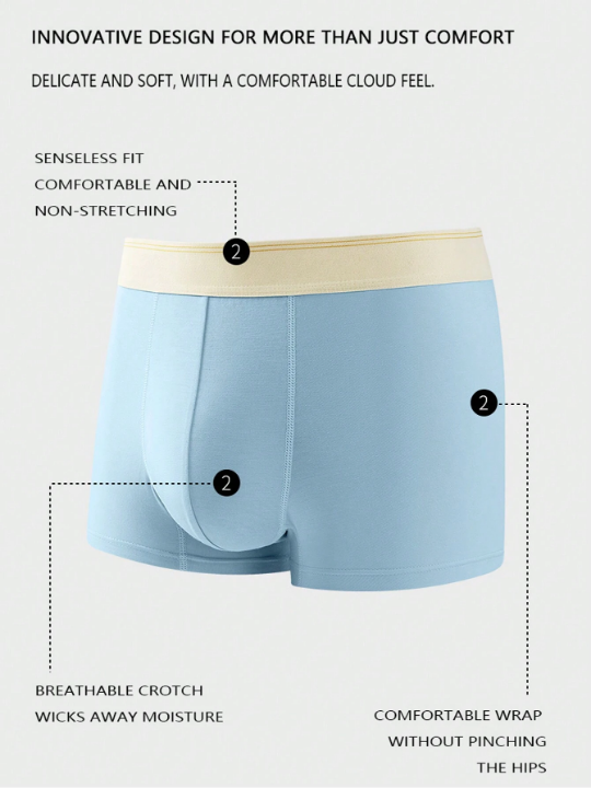 Men's 3pcs Contrast Color Soft Breathable Skin-Friendly Flat-Angle Underwear With Elastic Waistband