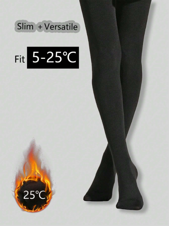 Minimalist Solid Plush Lined Faux Transparent Fleece Lined Tights