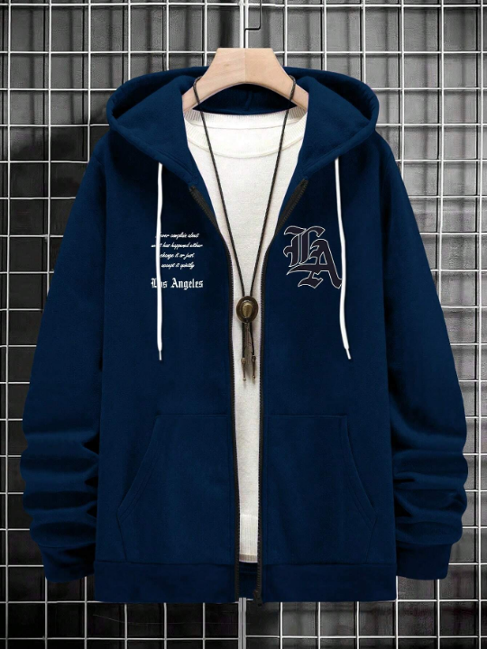 Manfinity EMRG Men's Loose Fit Letter Printed Zipper Hoodie