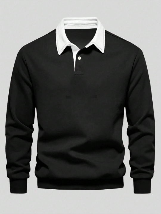 Manfinity Hypemode Loose Men's Color Block Polo Collar Long Sleeve Sweatshirt