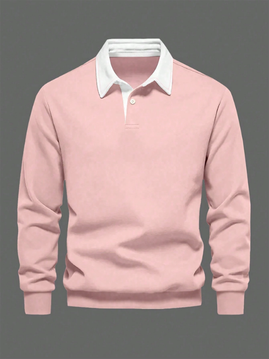 Manfinity Homme Loose Men's Color Blocked Polo Collar Long-Sleeved Sweatshirt