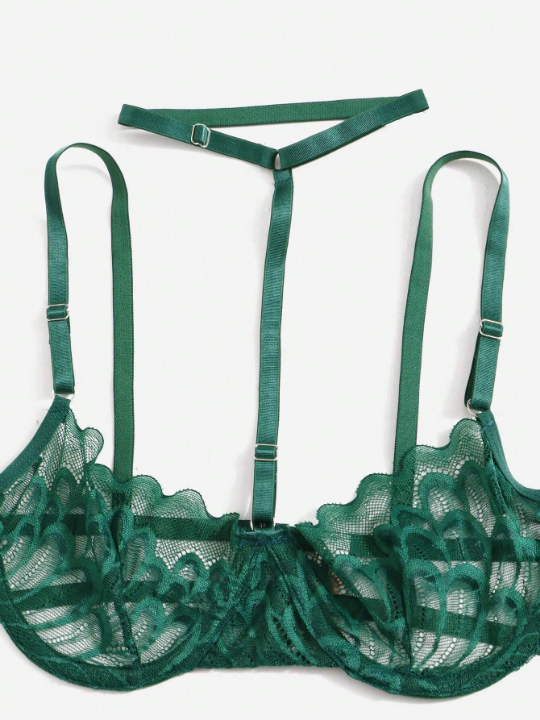 ROMWE Kawaii 3pack Floral Lace Underwire Garter Lingerie Set