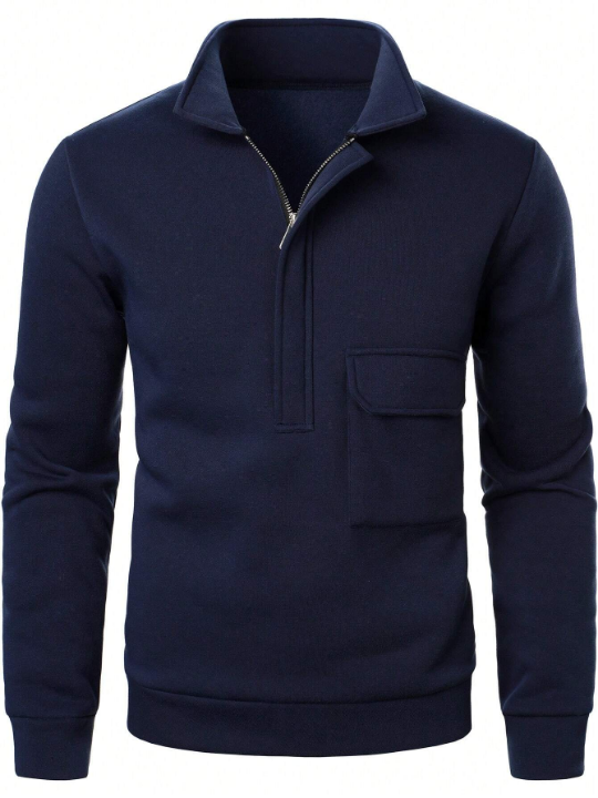 Manfinity Men's Half Zipper Placket Sweatshirt With Flap Pocket