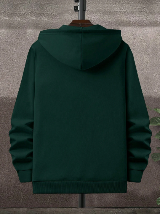 Cottnline Men's Solid Color Zipper Front Drawstring Hooded Sweatshirt